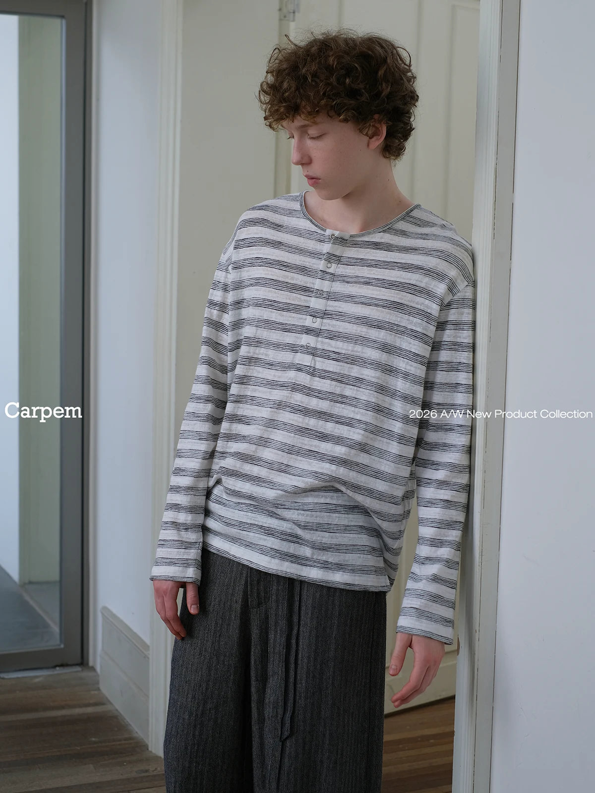 CARPEM Striped Relaxed Henley Long-Sleeve Tee