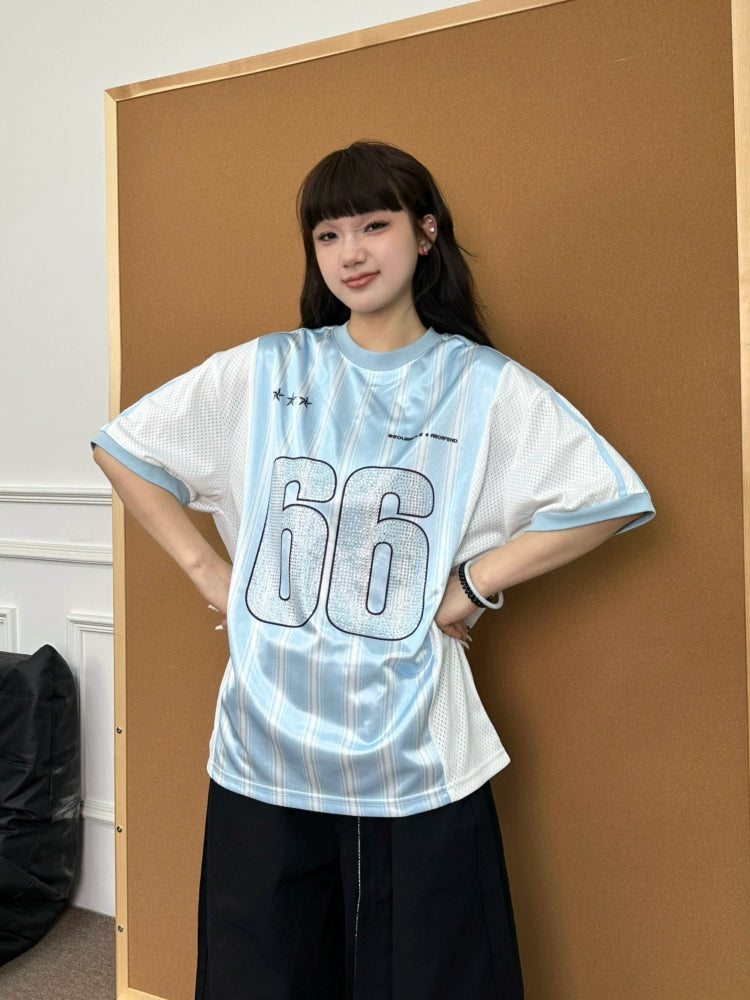 BeOurRule Flash Drill Mesh V-neck Loose Tee