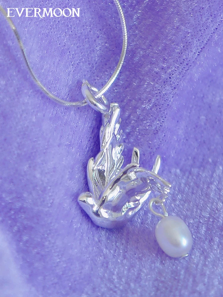 EVERMOON Silver-Plated Freshwater Pearl Bird Pendant Necklace