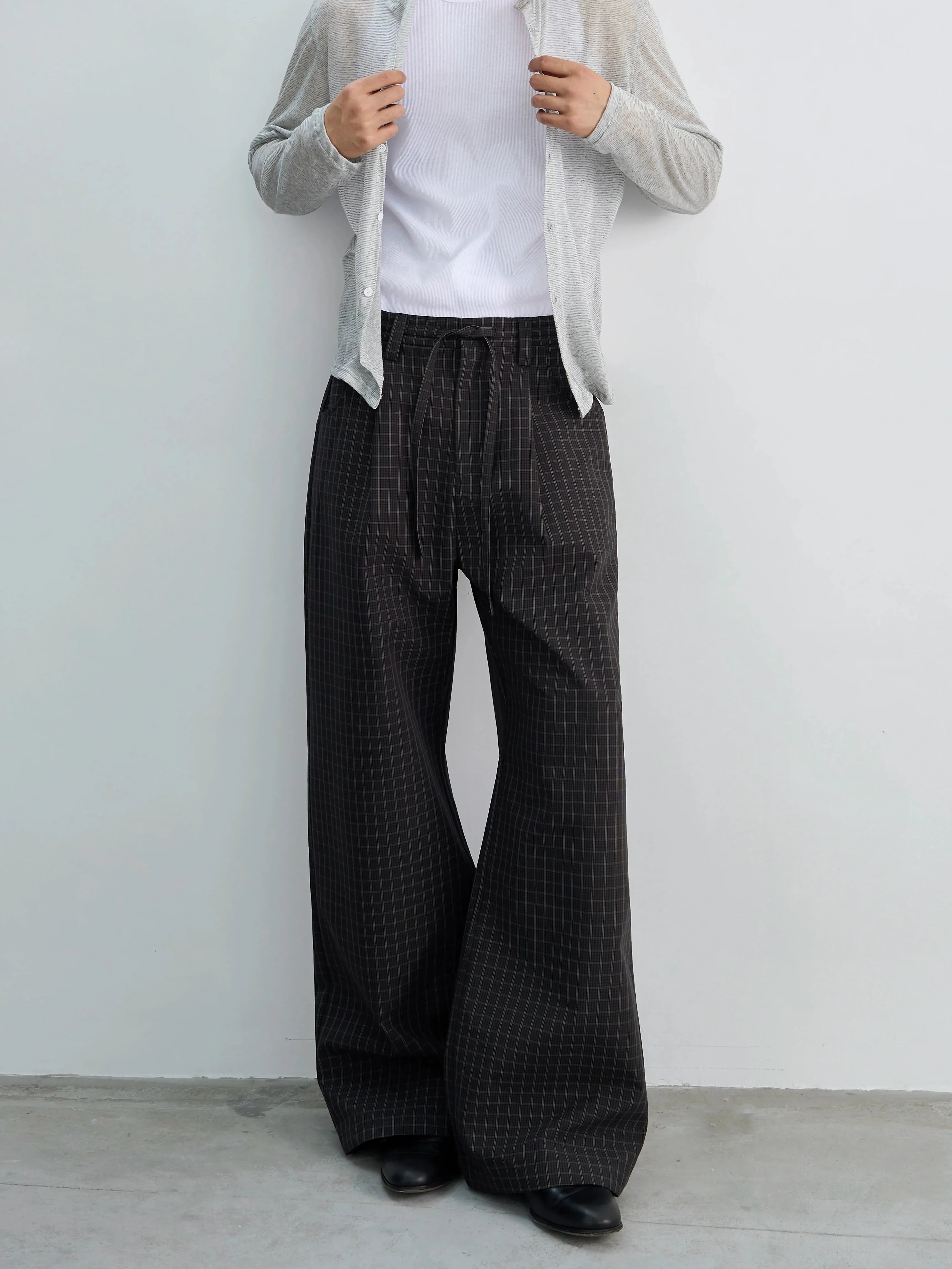 4JUNKS Checked-embroidered Straight Slacks