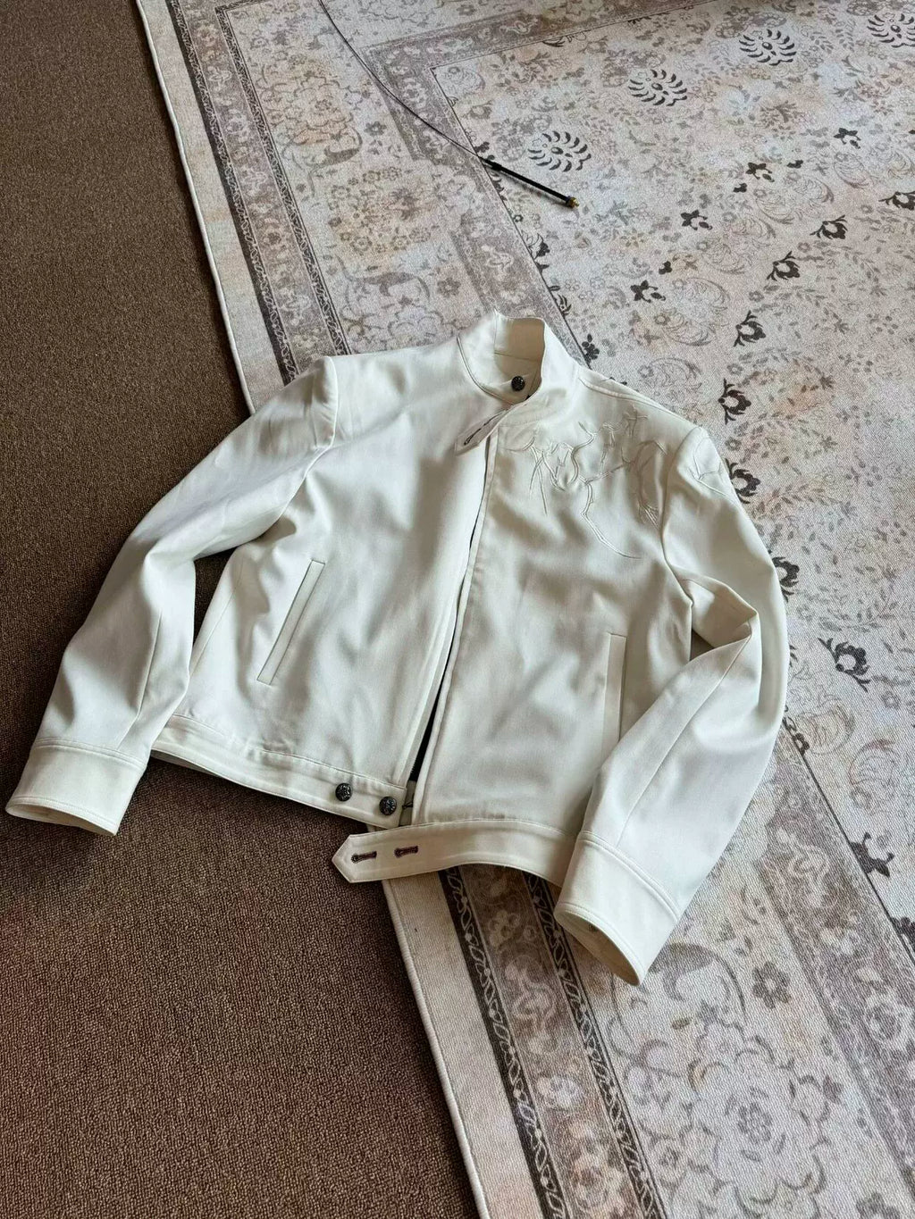 AMBSOM “Thorn” 3D Embroidery Padded Cropped Jacket