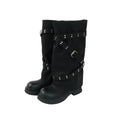 Mooreyu Black PU Round-Toe Rivet Riding Boot
