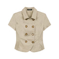 COSTUSTOOT Notch Lapel Fitted Cropped Blouse