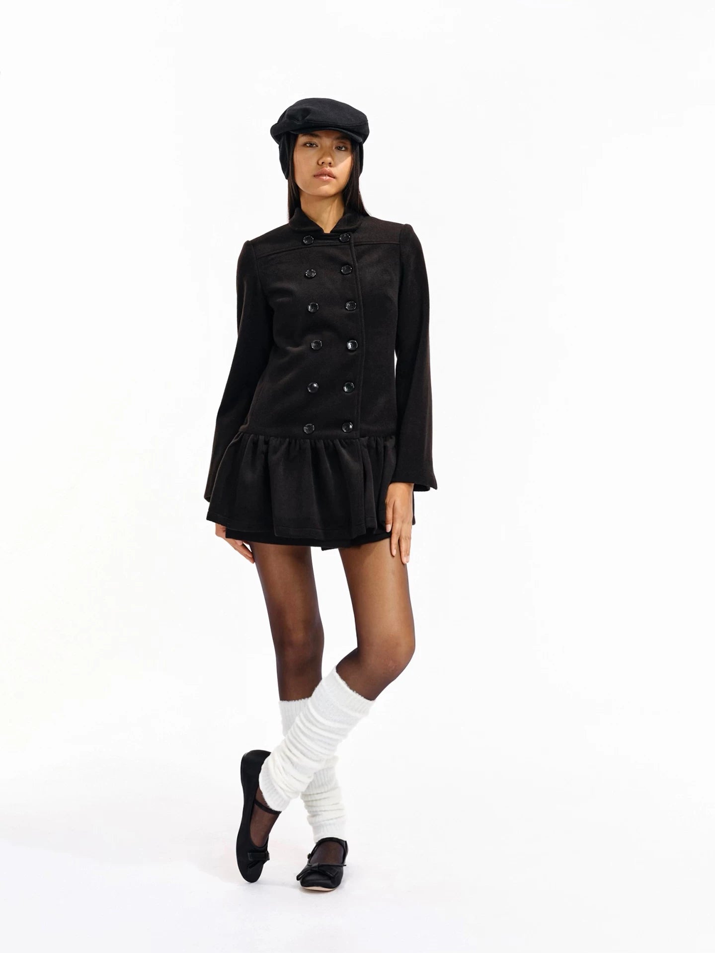 Two Little Guys Soft Waxy Double-breasted Lapel Dress Woolen Coat