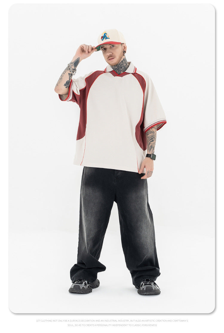 FORGIVNESS Lapel Contrasting Color Splicing Polo Shirt