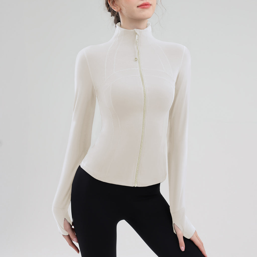 TIANQINGSE Splicing Turtleneck Slim Strap Finger Cover Long-sleeved Gym Clothes