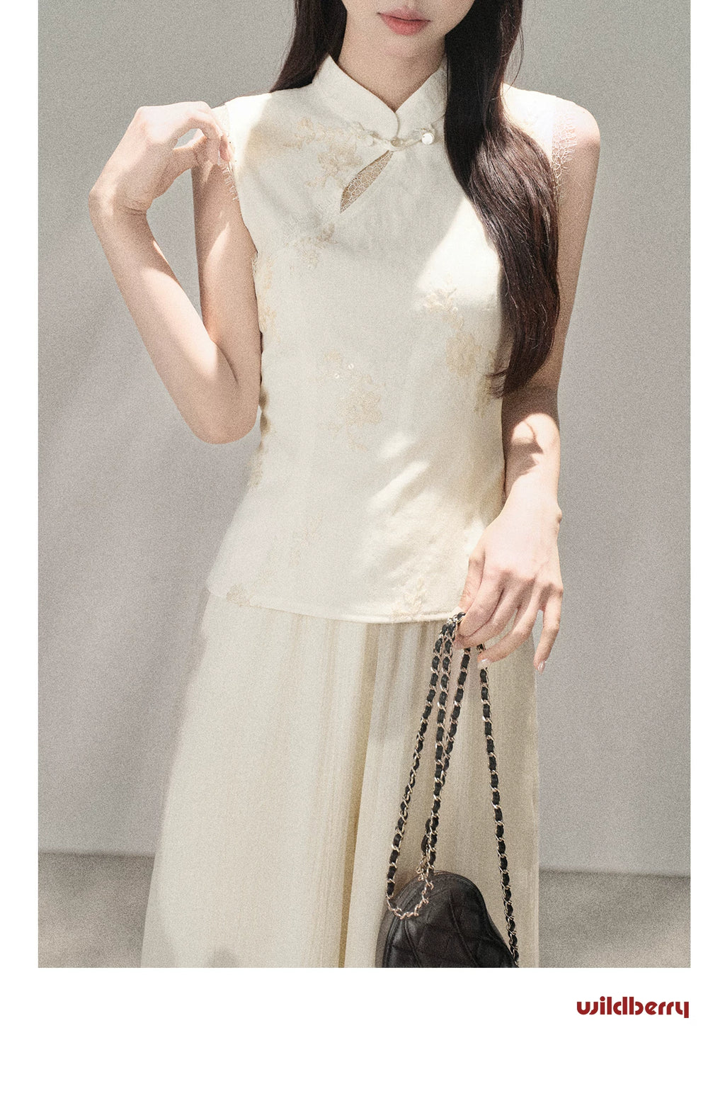 Wildberry Sleeveless Shirt High Waist Straight Chiffon Casual Pants Set