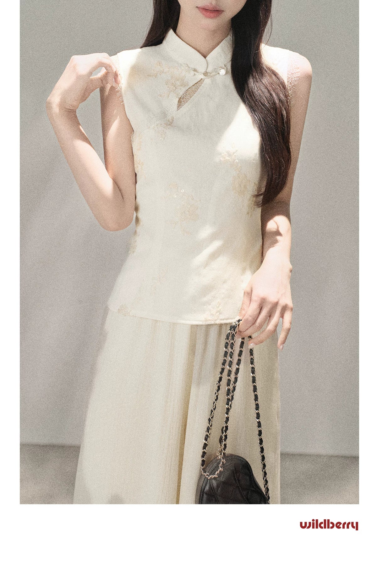 Wildberry Sleeveless Shirt High Waist Straight Chiffon Casual Pants Set