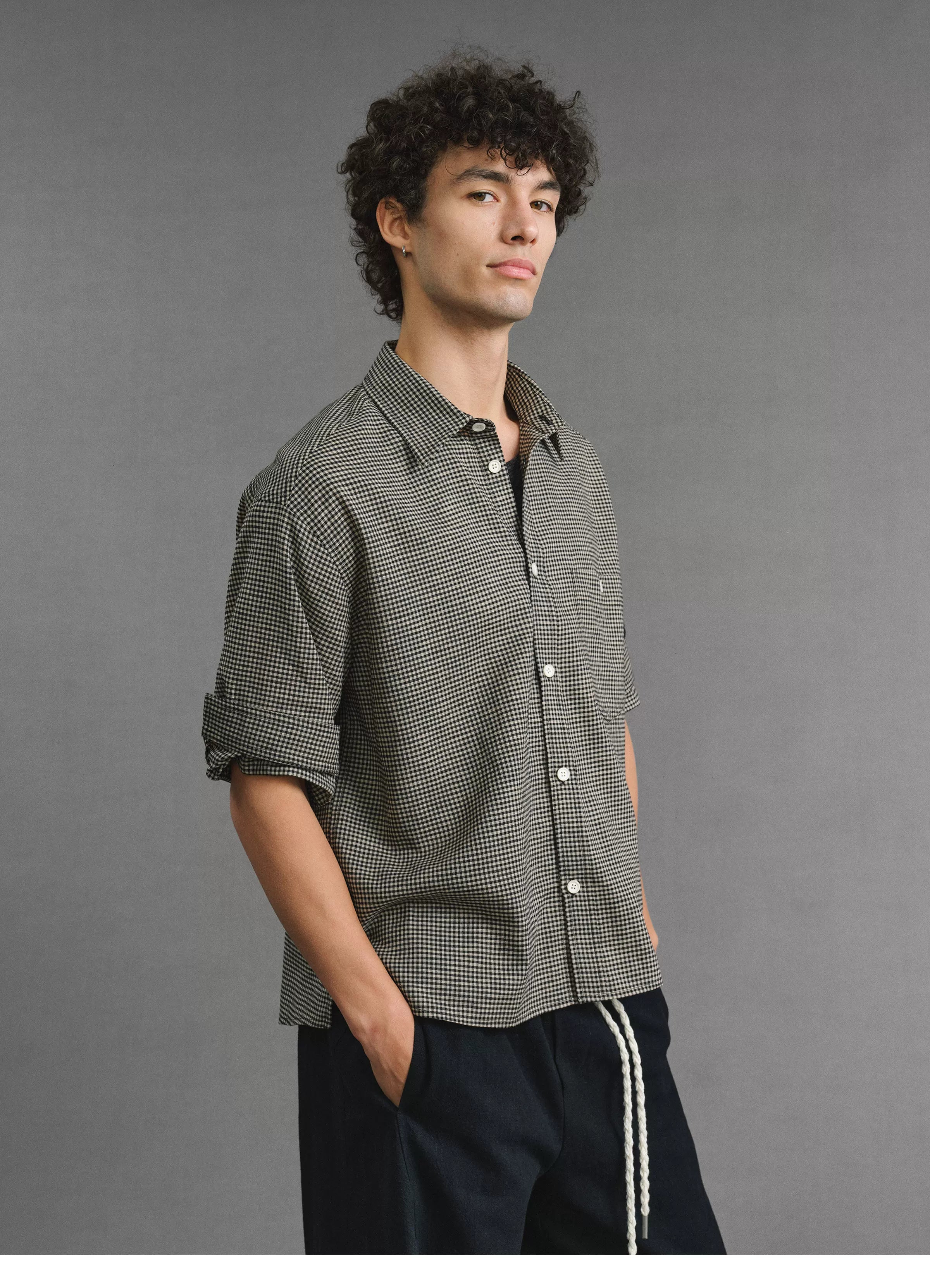 VLABMADE 200g Breathable Houndstooth Relaxed Short-Sleeve Shirt