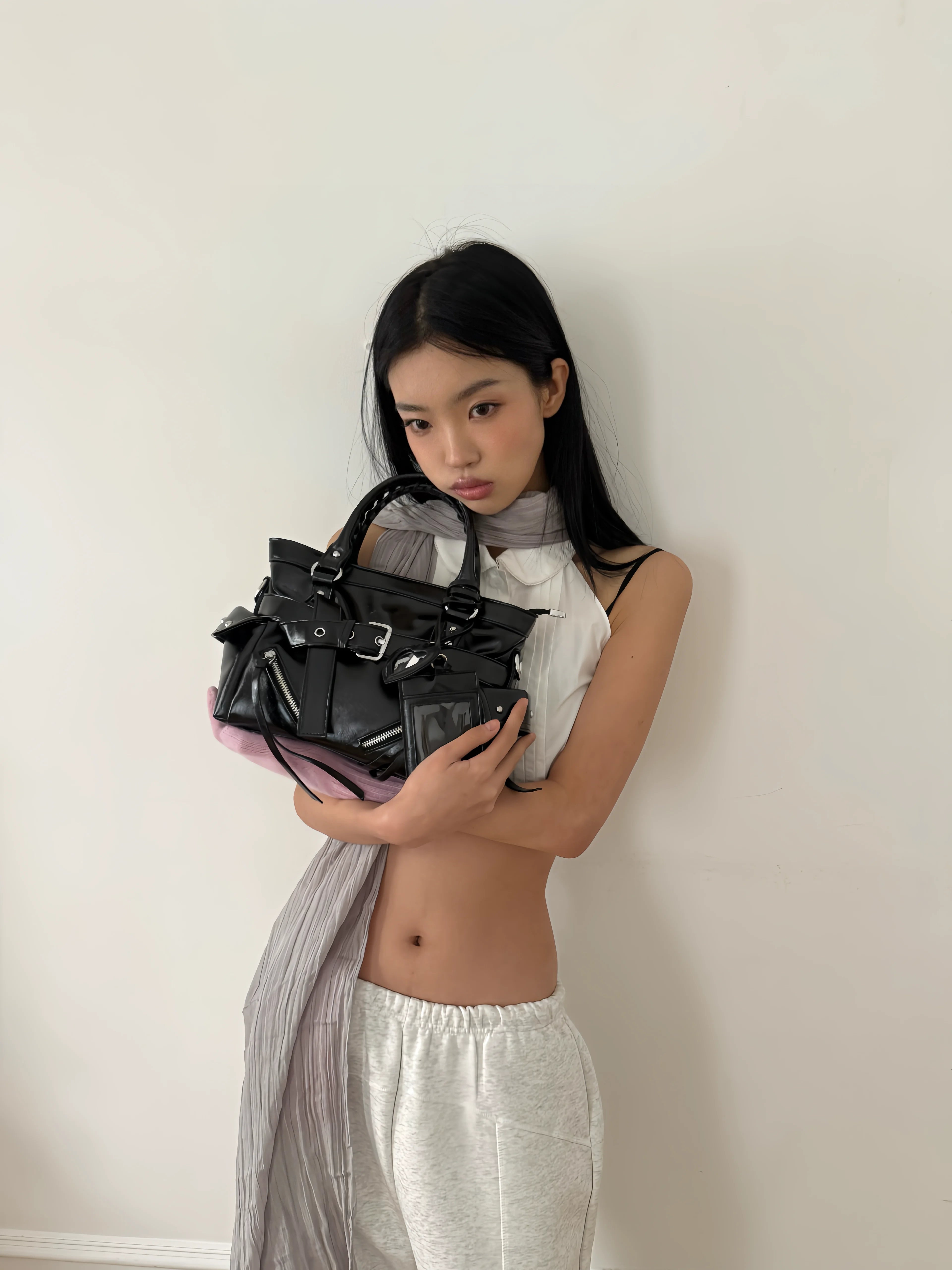 Kloaiio Black Waxed Leather Motorcycle Bag - Zip Top