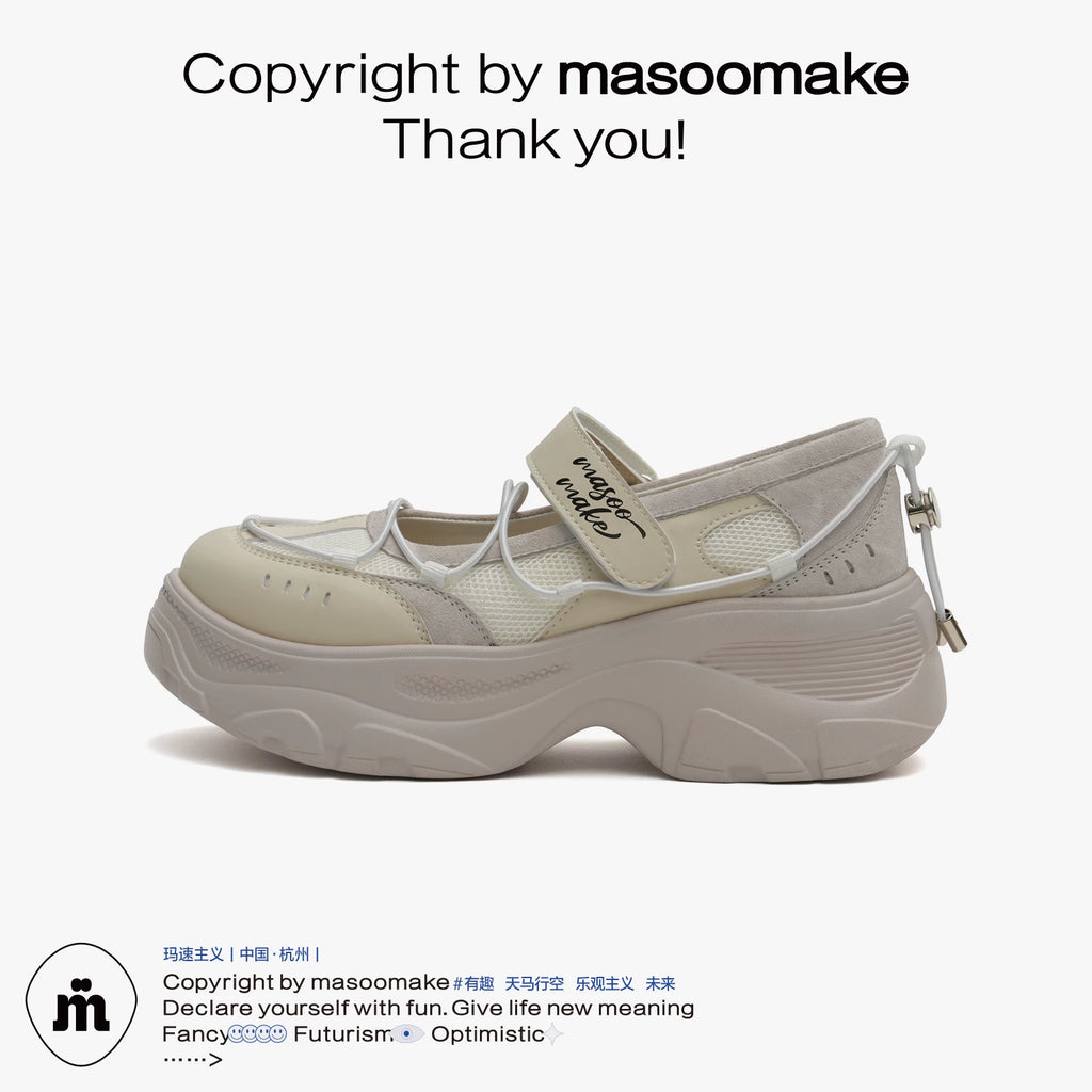 MASOOMAKE Suede Round-Toe Mary Jane Platform Sandal