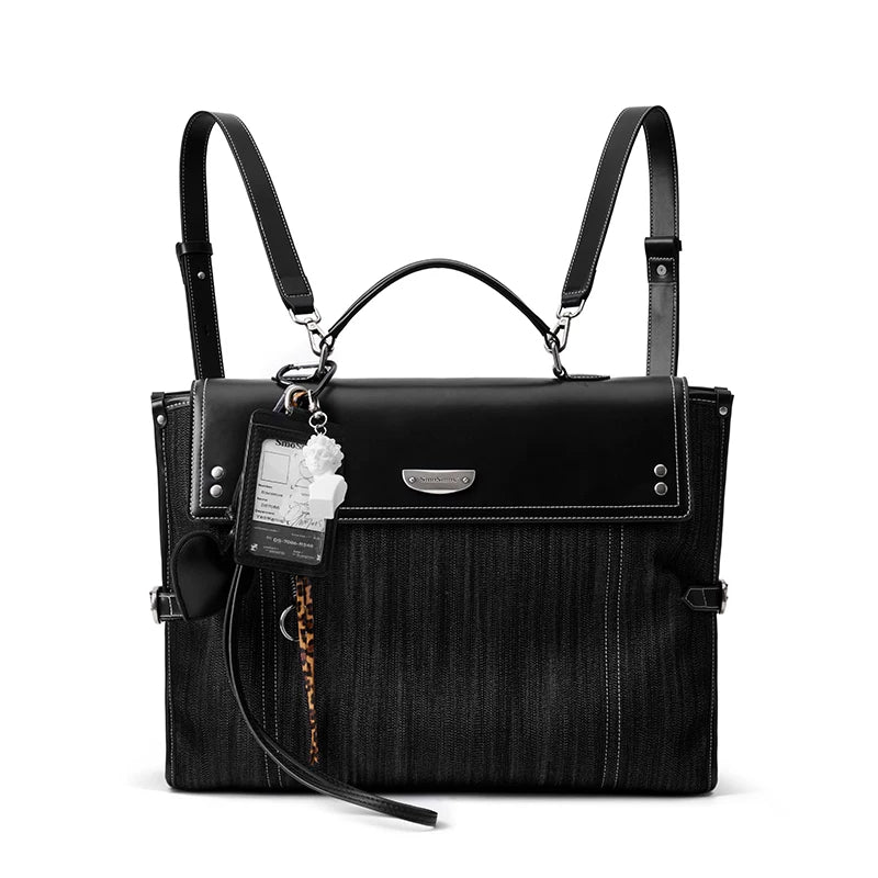 SmoSmos Black Faux Leather Zip-Top Backpack