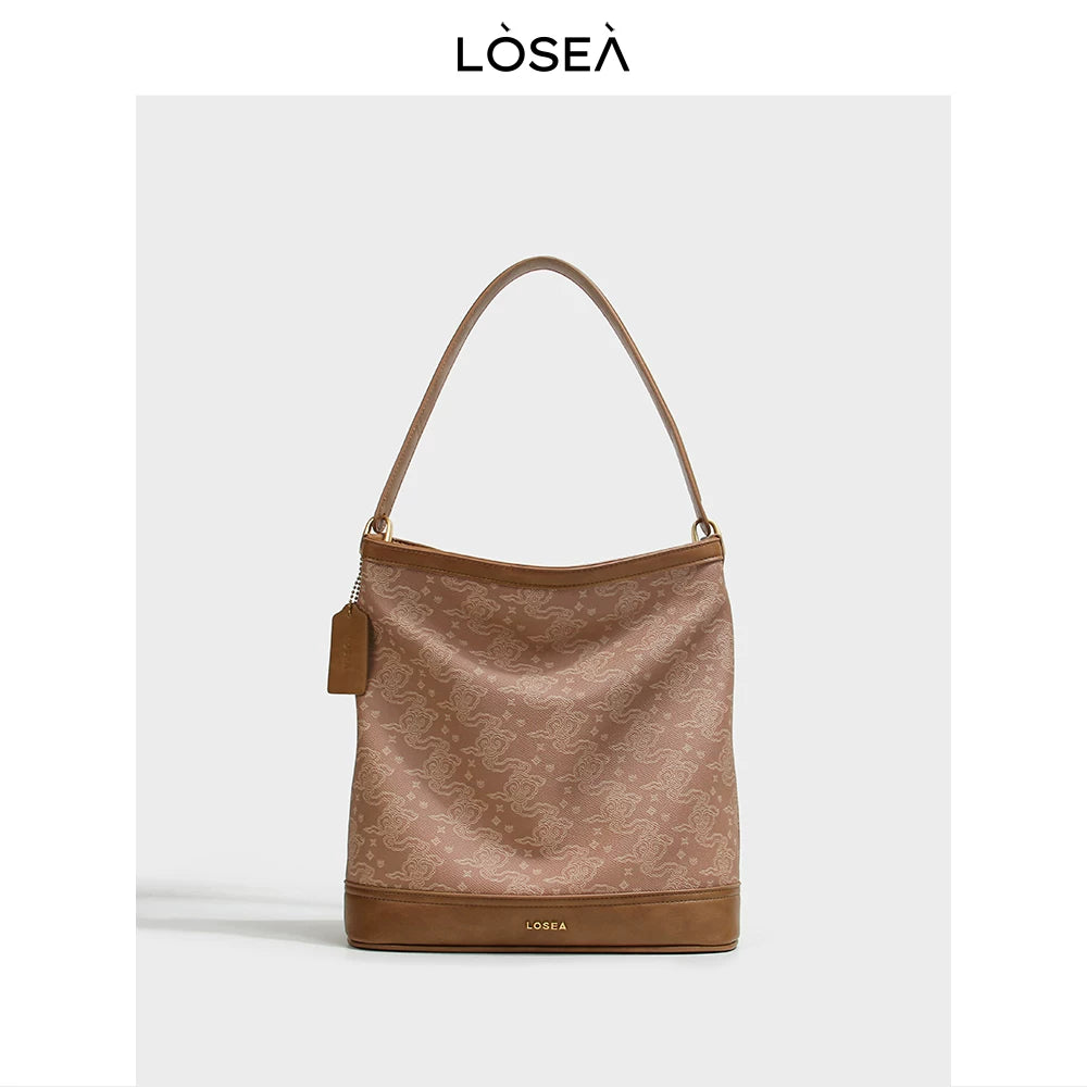 LOSEA Ruyi Cloud Pattern Faux Leather Zip-Top Bucket Bag