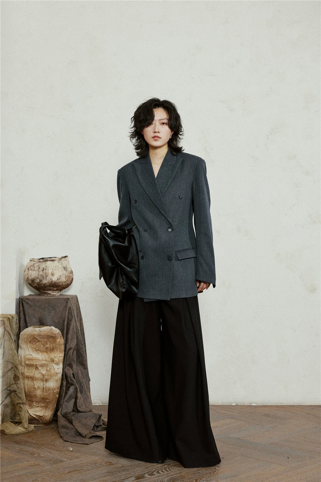 SUNYVONNE Minimalist Vintage Double-breasted Blazer Jacket