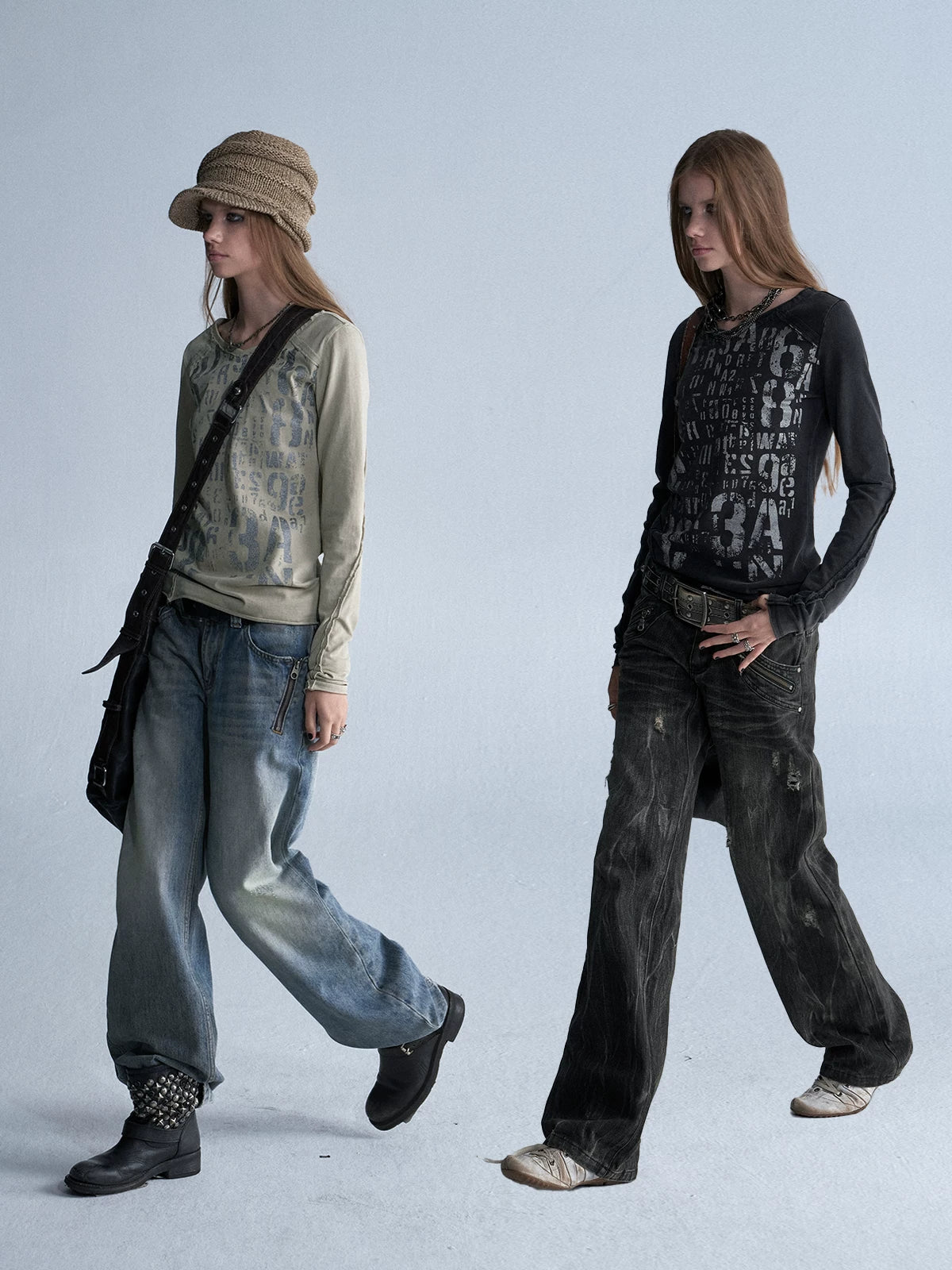 wear And tear Two-Tone V-Neck Glitter Raw-Edge Asymmetric Slim Fit Tee