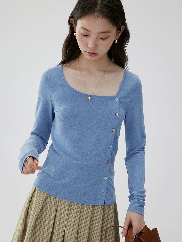 VOOE Versatile Casual and Thin Diagonal Buckle Long Sleeve