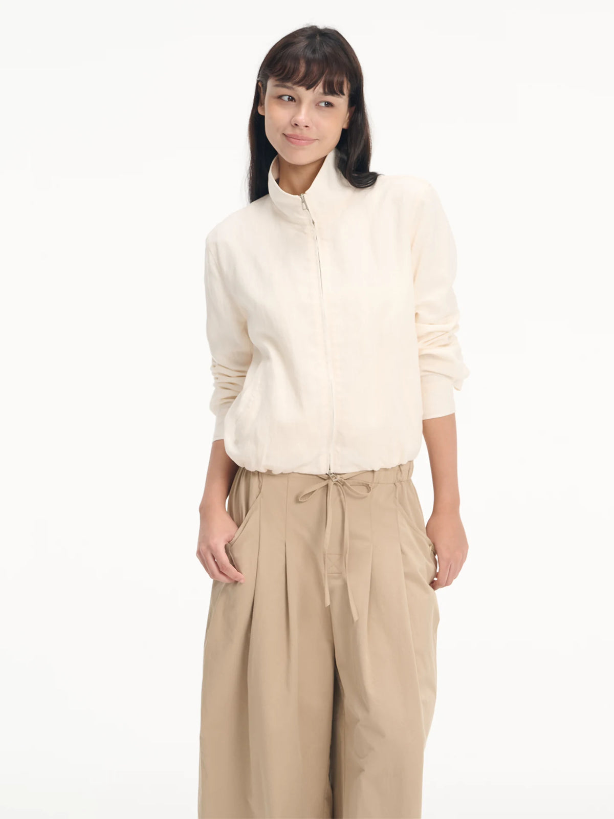 LINY LIBERTY Tencel Linen Blend Cropped Zip-Up Jacket