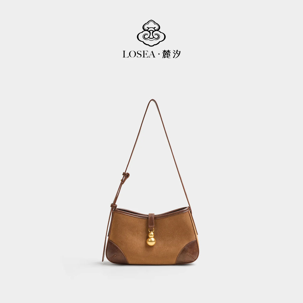 LOSEA Purple Suede Saddle Shoulder Bag - Zip Top