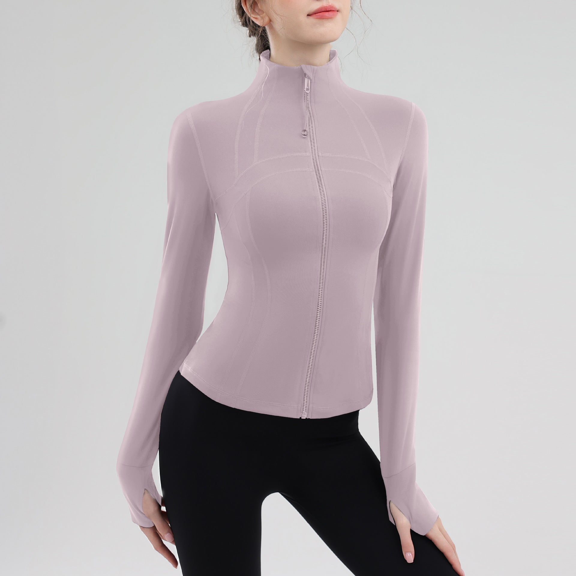 TIANQINGSE Splicing Turtleneck Slim Strap Finger Cover Long-sleeved Gym Clothes