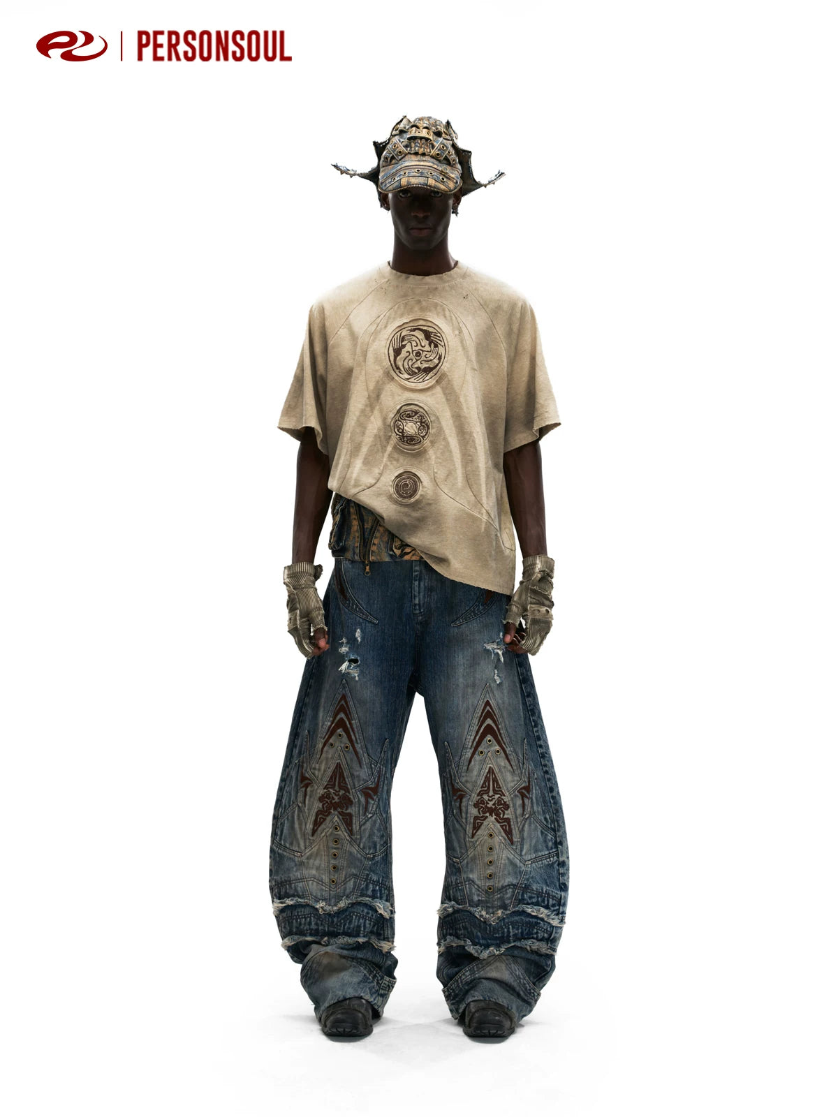 PERSONSOUL Totem Embroidery Loose Tee