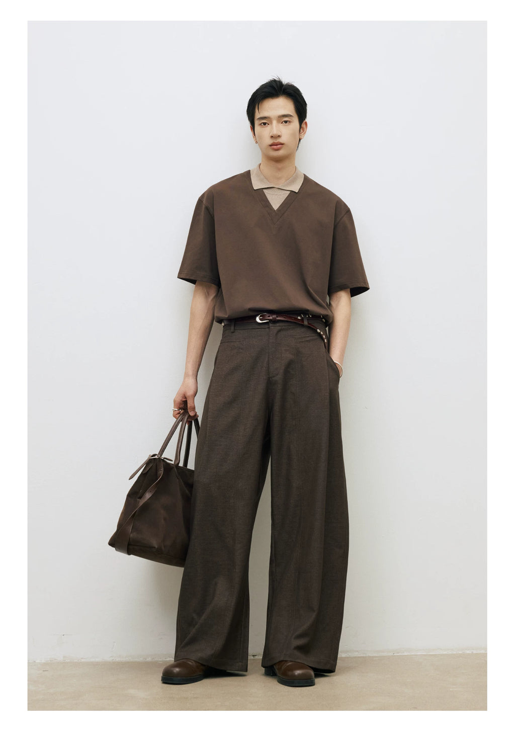 LR Single Pleated Diagonal Pocket Elegant Casual Trousers