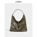 LOSEA Olive Green Faux Leather Shoulder Bag With Zip Pocket