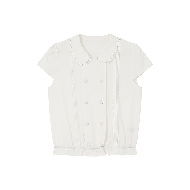 KANO Lace Peter Pan Collar Puff-Sleeve Blouse