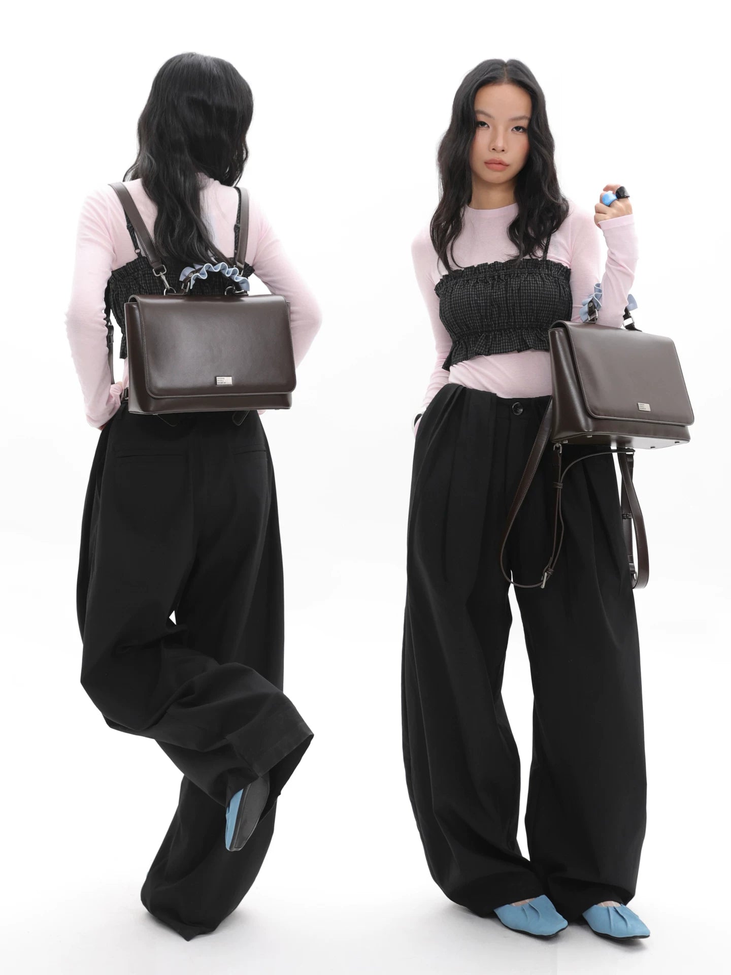 JANDRESS Brown Faux Leather Magnetic Snap Backpack