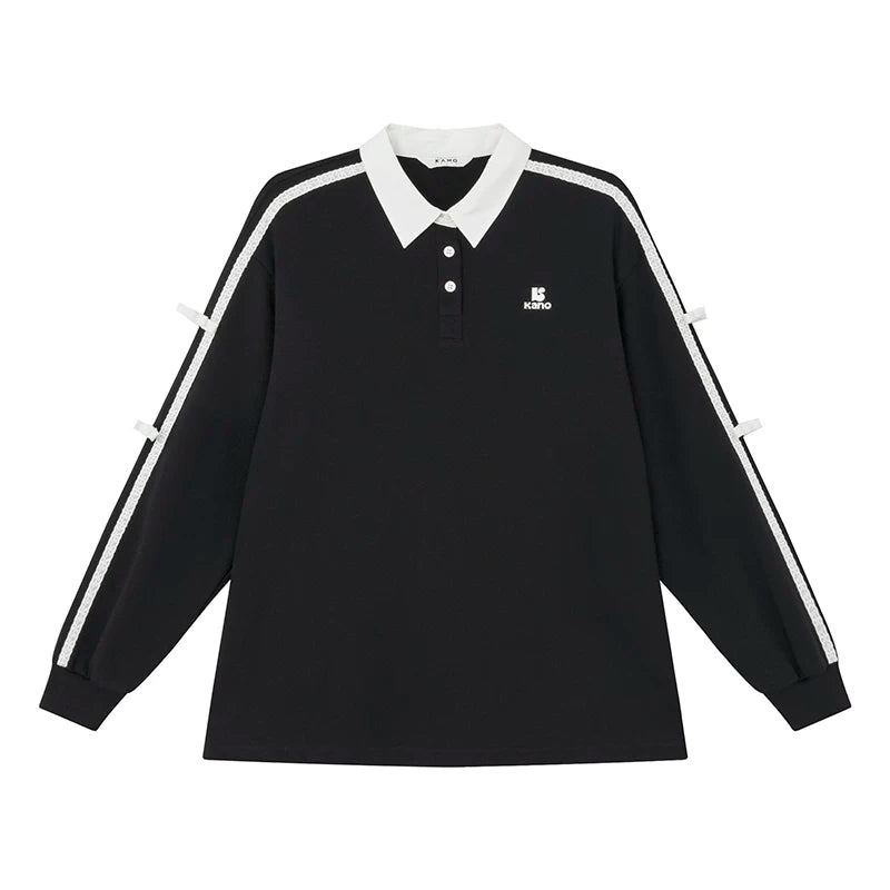 KANO Color-Block Lace Bow Collar Loose Sweatshirt