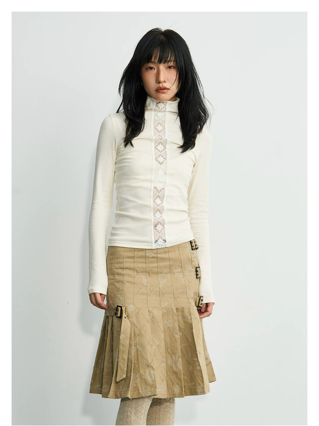 Enteralt Lace Splicing Small Turtleneck Bottom Long Sleeve