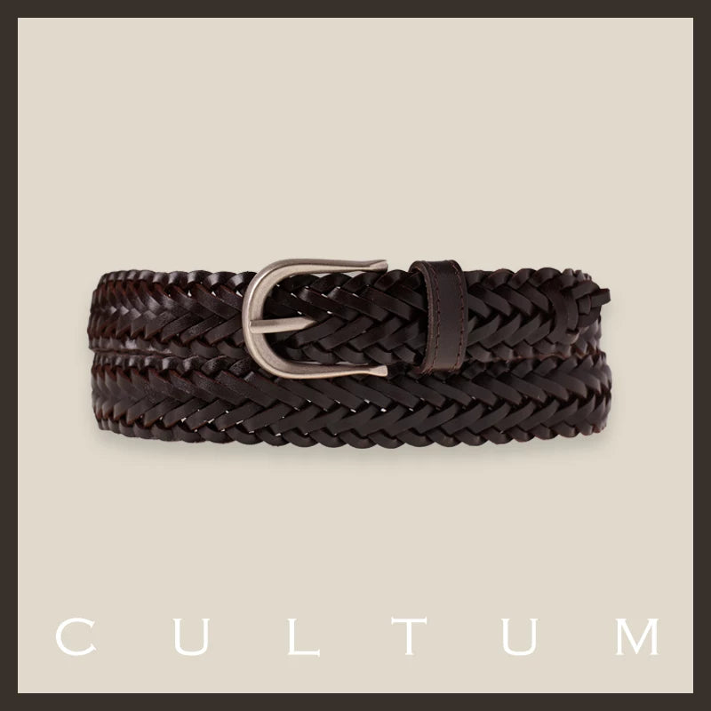 CULTUM Woven Leather Belt With Sterling Silver Buckle