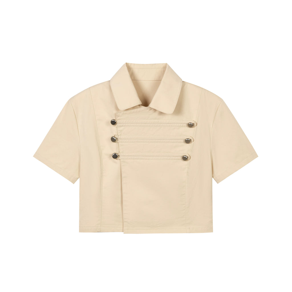 Yawhat Khaki Asymmetric Double-Breasted Cotton Shirt