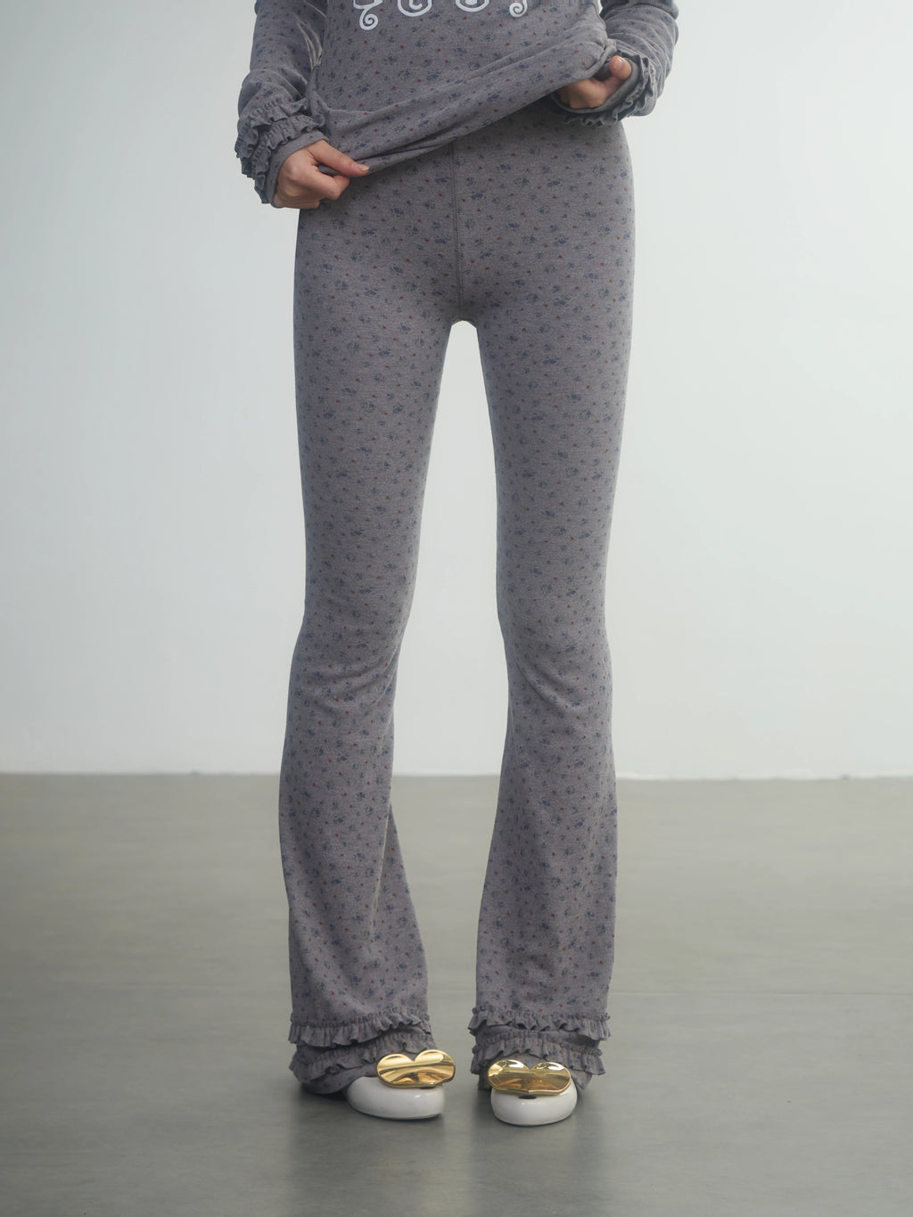 In Two Twos German Velvet Micro-flared Leggings Floral Trousers