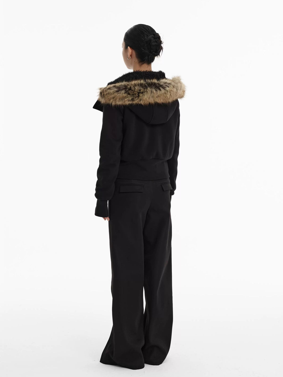 LINY LIBERTY 25AW Double-Zip Fur-Trim Cropped Padded Jacket