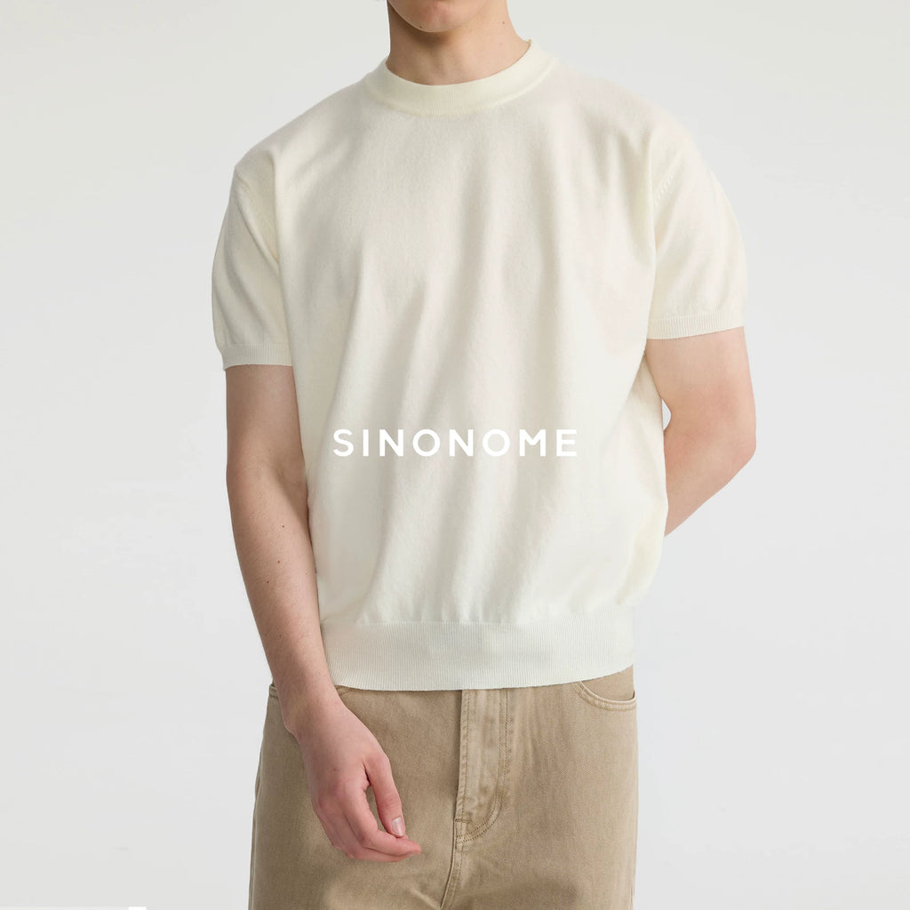 SINONOME Wool-Blend Brushed Cropped Drop-Shoulder Knit Tee