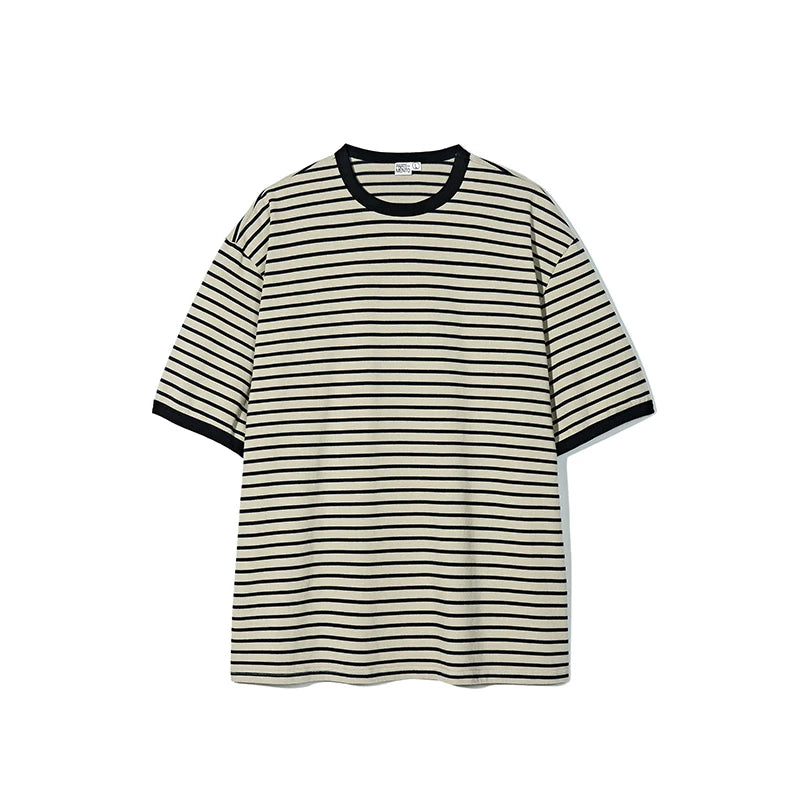PARTIMENTO Striped Washed Loose Fit Cotton Tee