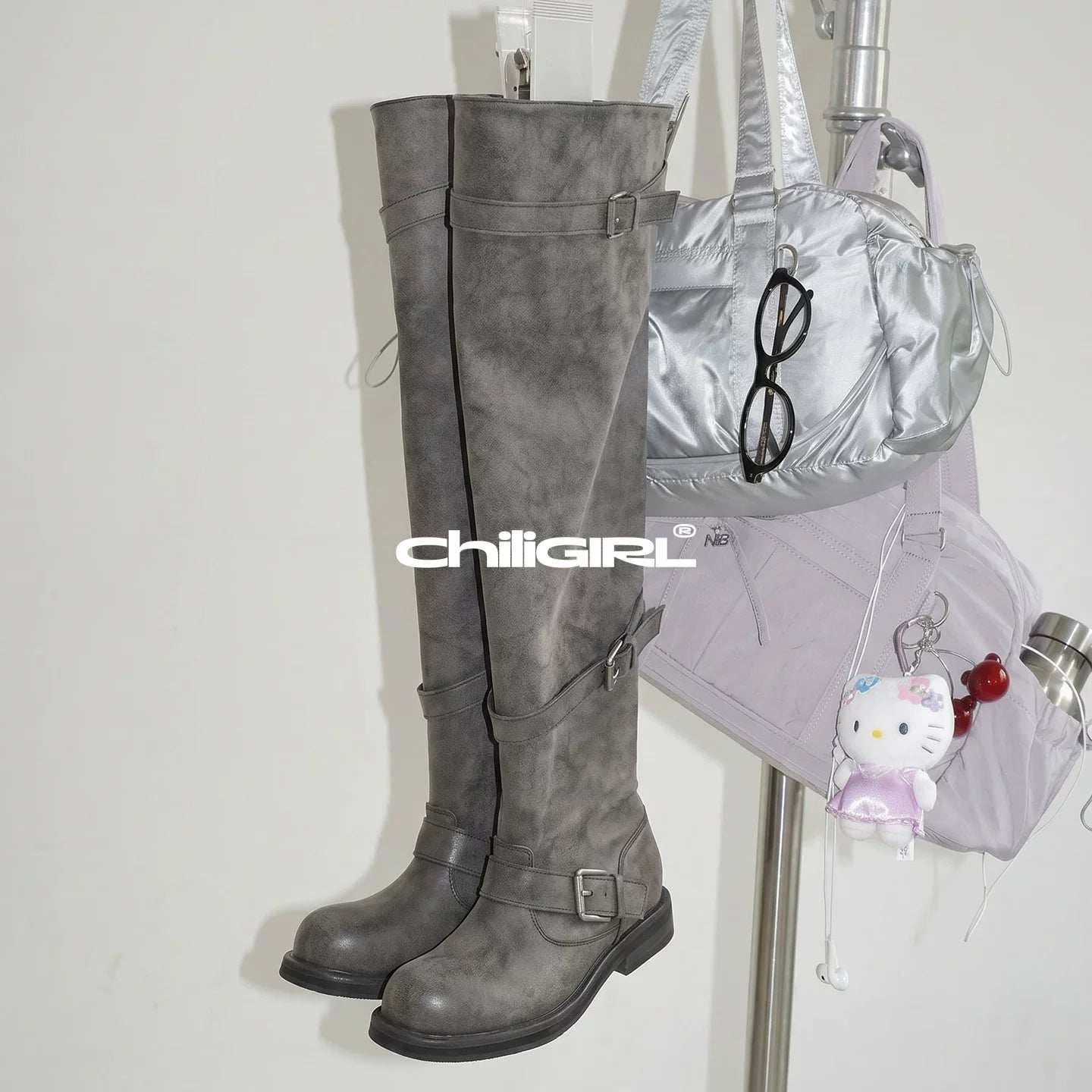 CHILIGIRL PU Buckle High-Shaft Chunky Boot