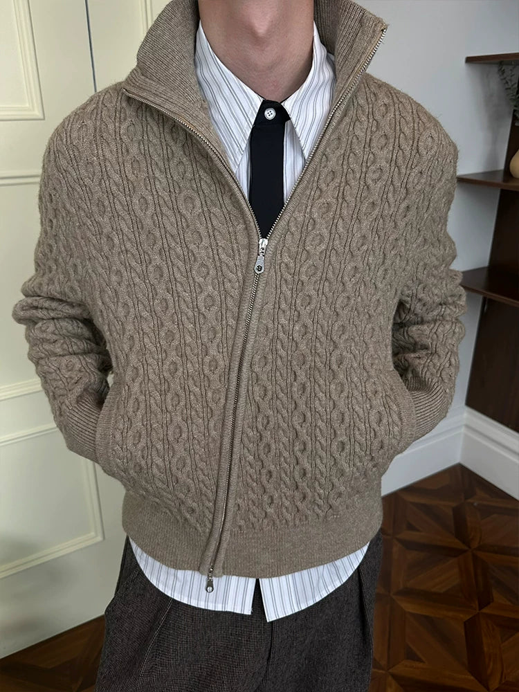 KREATE 800g Cable Knit Warm Slant-Zip Sweater Jacket