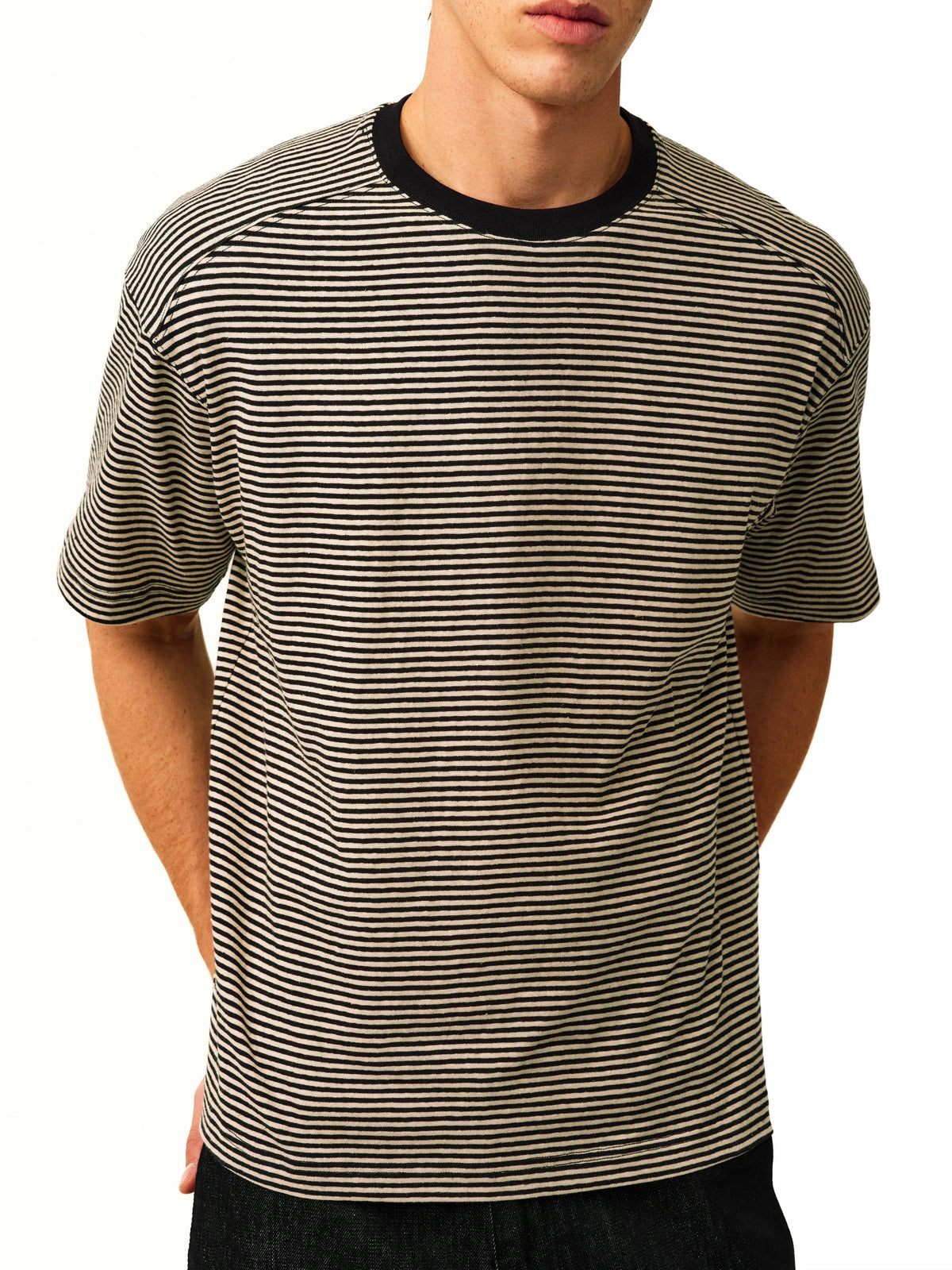NONRADICAL Striped Cotton-Linen Breathable Tee