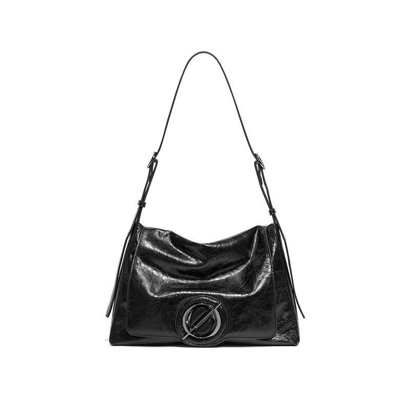JELLY TOYBOY Black Leather Shoulder Bag - Magnetic Snap