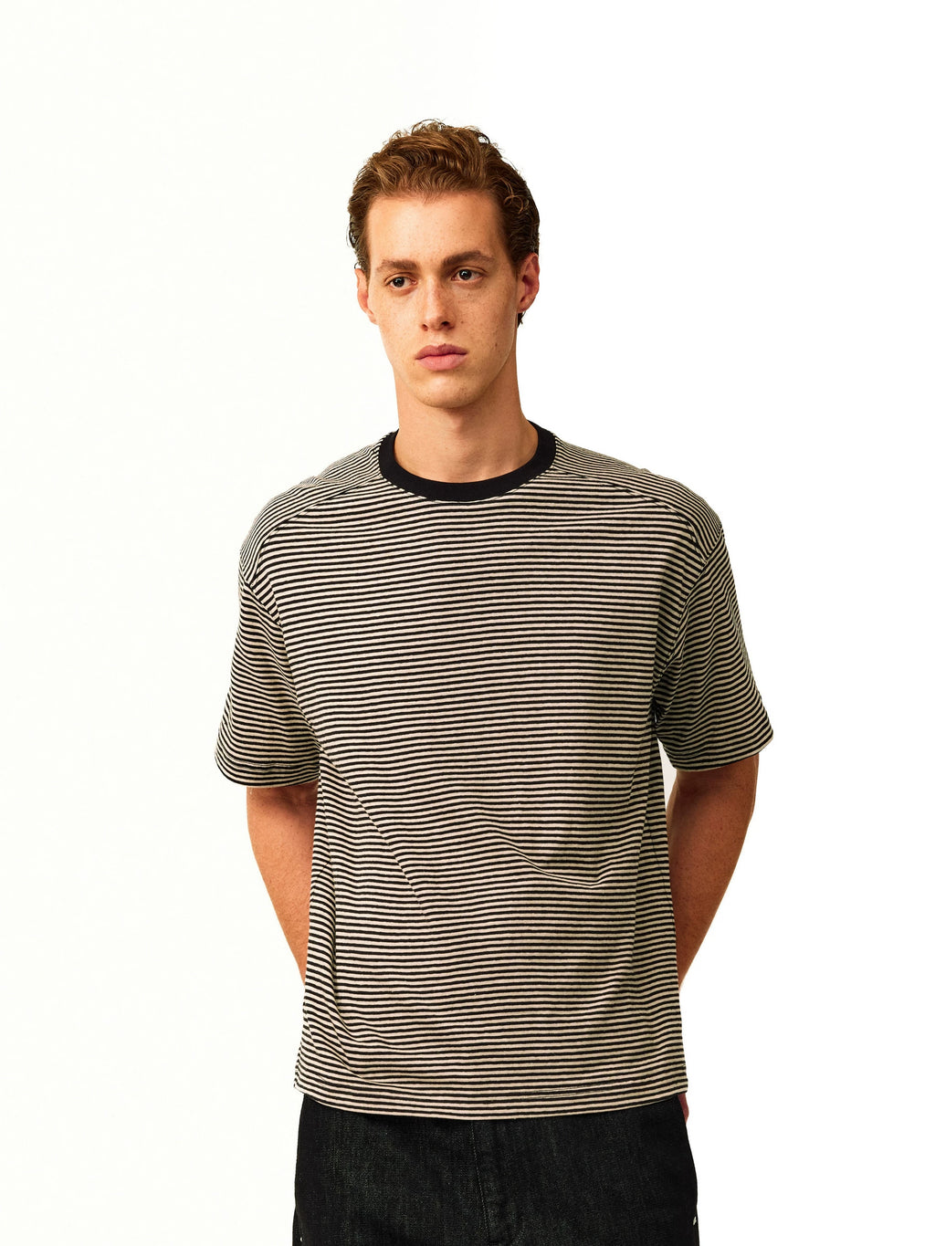 NONRADICAL Striped Cotton-Linen Breathable Tee