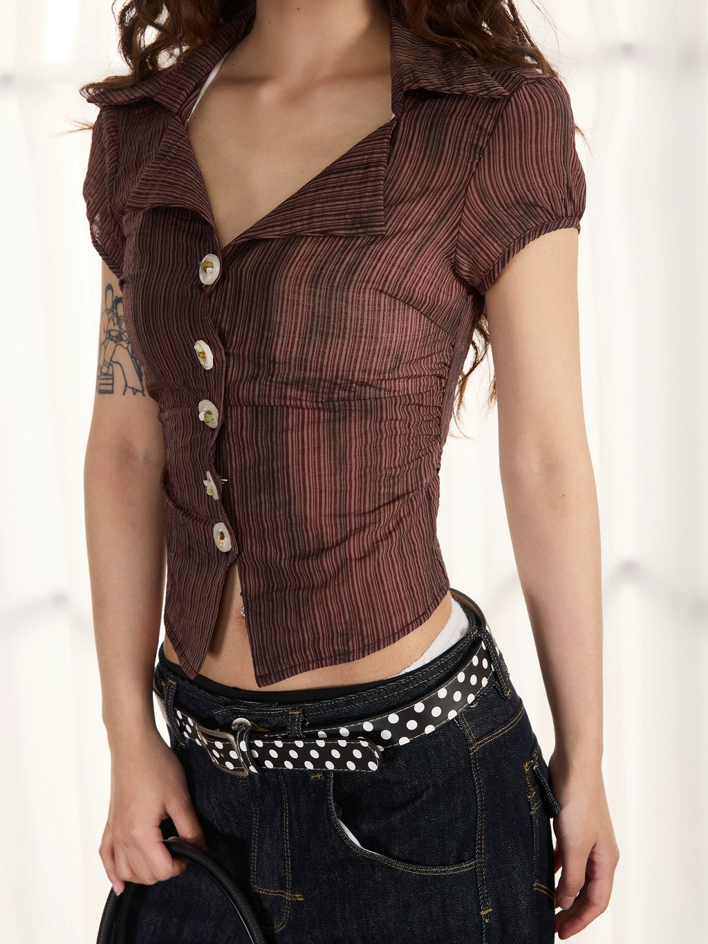 ANTSSTNA Cropped Breathable Waist-Cinched Blouse