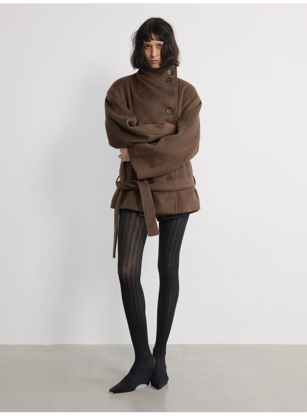 JCAESAR WOMEN Strappy Short Woolen Coat