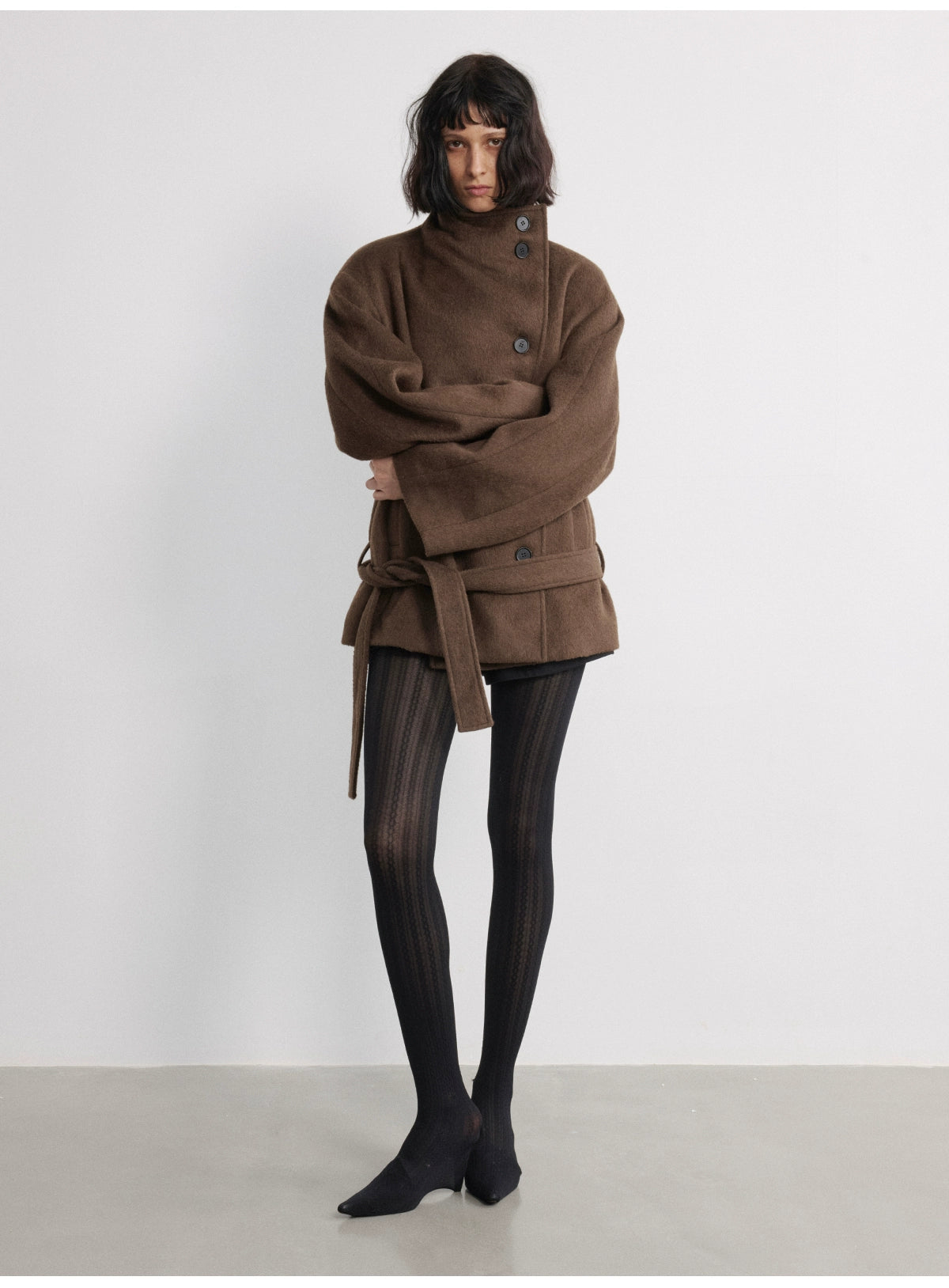 JCAESAR WOMEN Strappy Short Woolen Coat