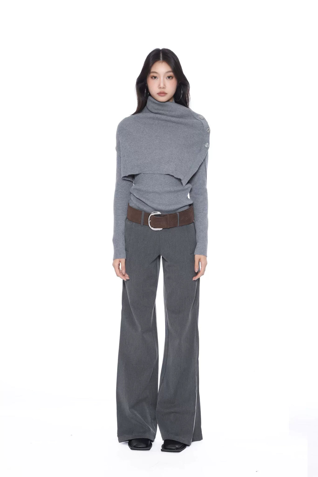 WITHMIN Low Waist Loose Drape Versatile Straight-leg Suit Pants