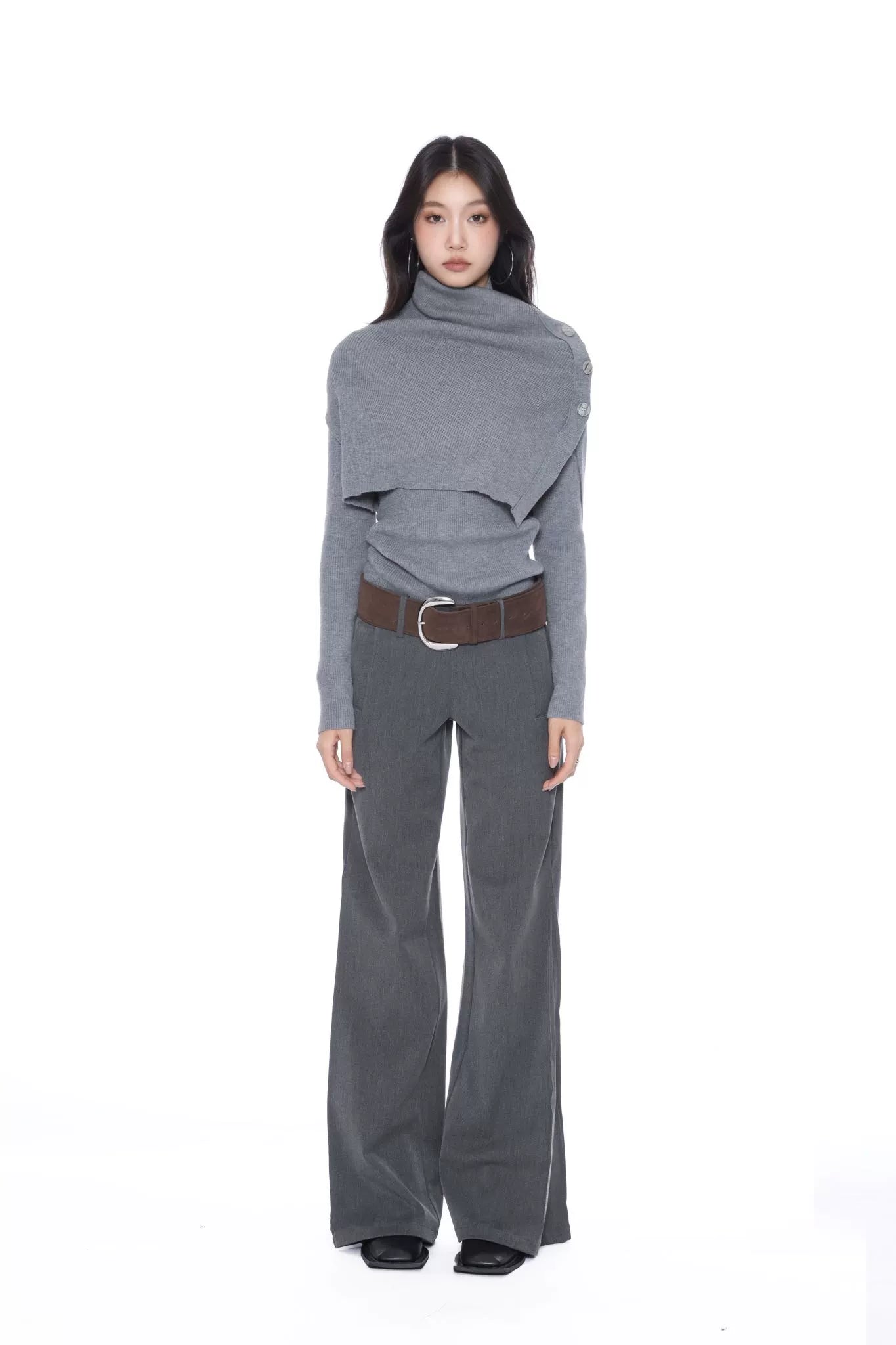 WITHMIN Low Waist Loose Drape Versatile Straight-leg Suit Pants