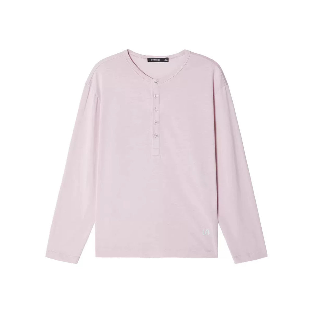 Unvesno Linen Blend Embroidery Relaxed Henley Tee