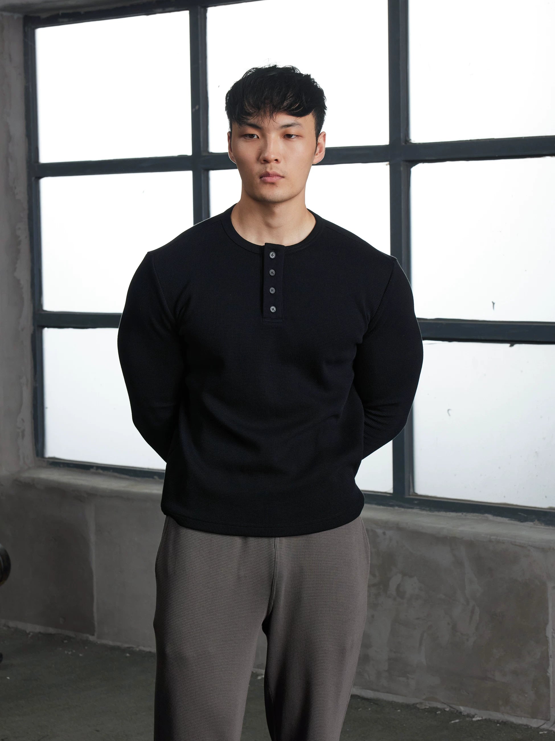 AFTERGLOW Soft Waffle Henry Neck Long Sleeve
