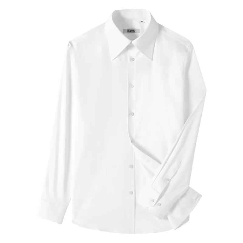 CULTUM White Pointed Collar Wrinkle-Resistant Slim Fit Dress Shirt