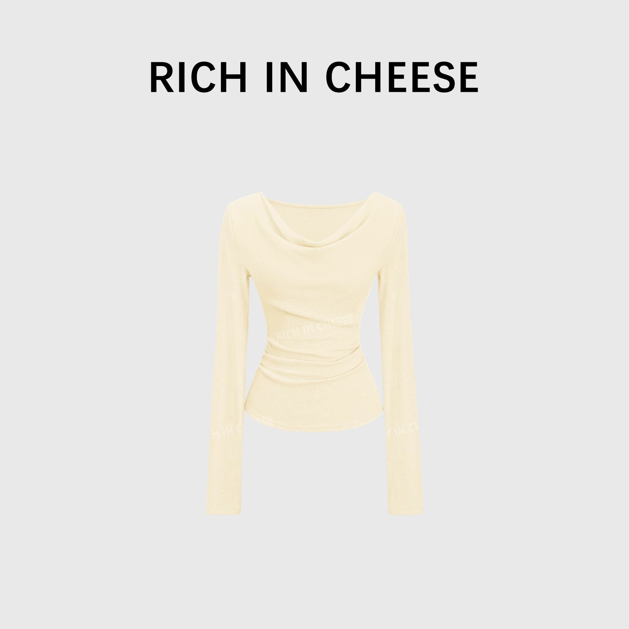 RICH IN CHEESE Swing Neck Knitted Waist Pleated Long Sleeves